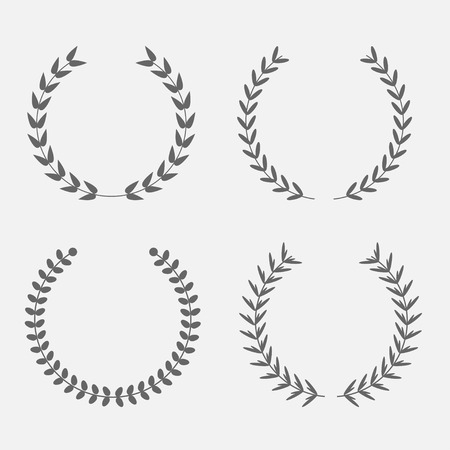 Set of silhouette round laurel foliate wheat wreaths. Award concept. Flat design. Vector illustrationのイラスト素材