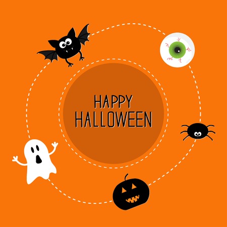 Ghost, bat, spider, eye, pumpkin. Happy Halloween set. Card in flat design style. Vector illustrationのイラスト素材