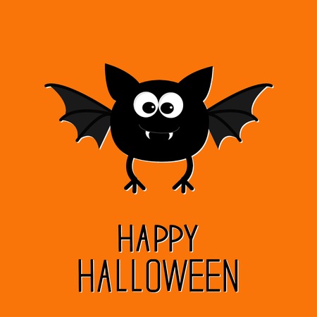 Cute cartoon bat. Happy Halloween card. Flat design. Vector illustrationのイラスト素材