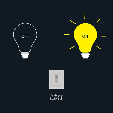 On and off light bulbs with tumbler switch. Idea concept. Flat design.Vector illustrationのイラスト素材