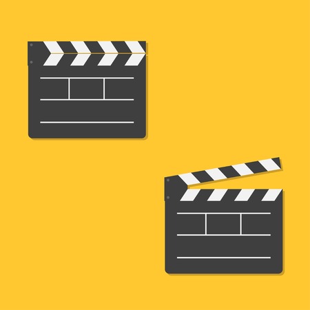 Close and open movie clapper board template icon. Flat design style. Vector illustrationのイラスト素材