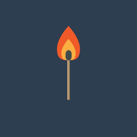 Burning match with orange fire light. Flat design style. Vector illustrationのイラスト素材