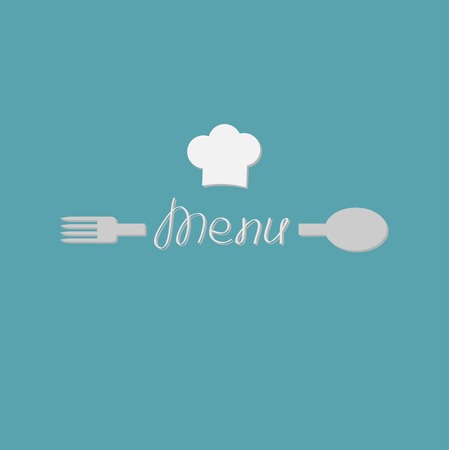 Fork, spoon word menu and chef hat card. Flat design style. Vector illustrationのイラスト素材