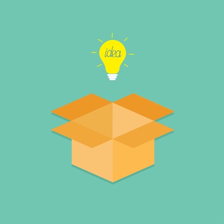 Light bulb and opened cardboard package box Business Idea concept. Flat design Vector illustrationのイラスト素材
