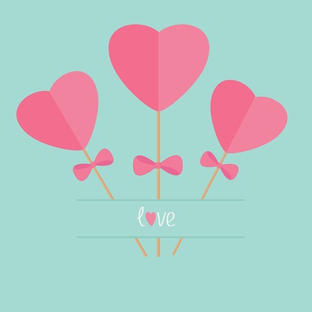 Three sticks with hearts and bows word love.のイラスト素材