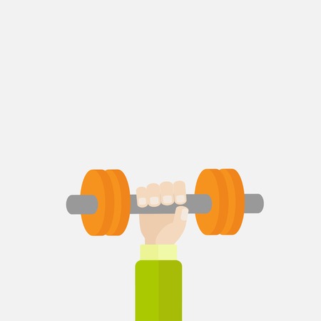 Hand holding dumbbell Sport Fitness healthy lifestyle concept Flat design illustrationのイラスト素材