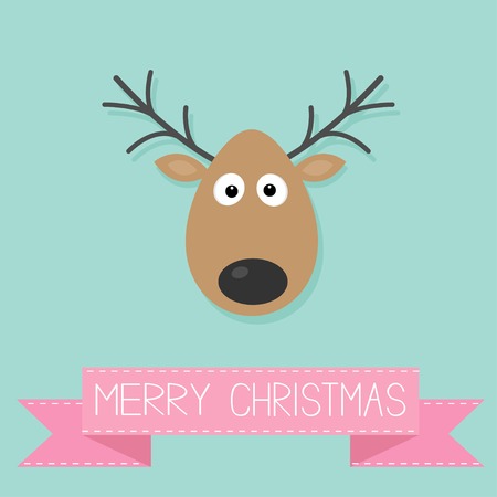 Cute cartoon deer with horn Merry christmas backgroundのイラスト素材