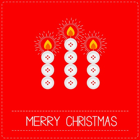 Merry Christmas candles button applique on red background Dash line Flat design Vector illustrationのイラスト素材