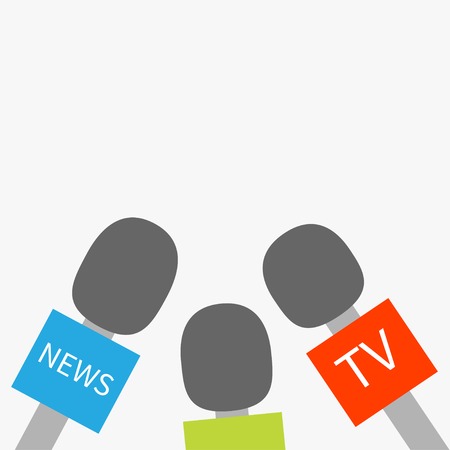 Microphone TV news set Reparter journalism concept Flat design style Vector illustrationのイラスト素材