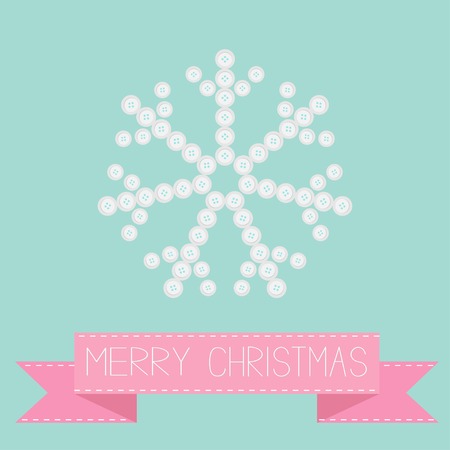 Big snowflake from little buttons. Pink ribbon. Merry Christmas card Flat design Vector illustrationのイラスト素材