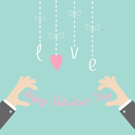 Businessman hands holding Happy Valentines day text Dash line hearts Vector illustrationのイラスト素材