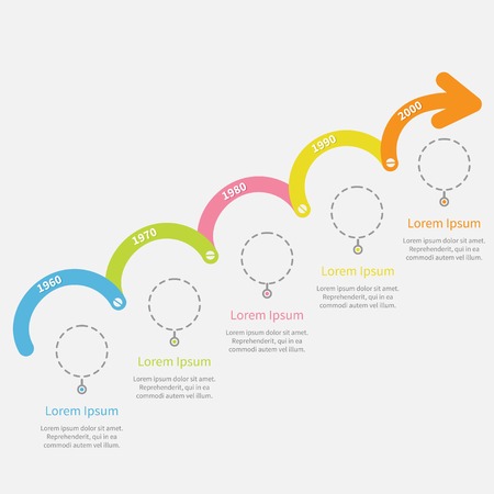 Timeline Infographic upwards arrow with screw dash line circles and text. Template. Flat design. Vector illustrationのイラスト素材