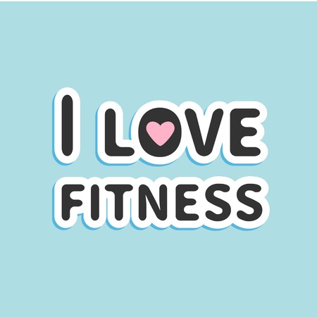 I love fitness text with pink heart sign Flat design Vector illustrationのイラスト素材