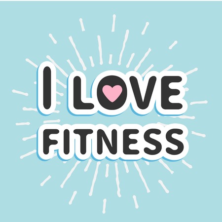 I love fitness text with heart sign Shining effect Flat design Vector illustrationのイラスト素材