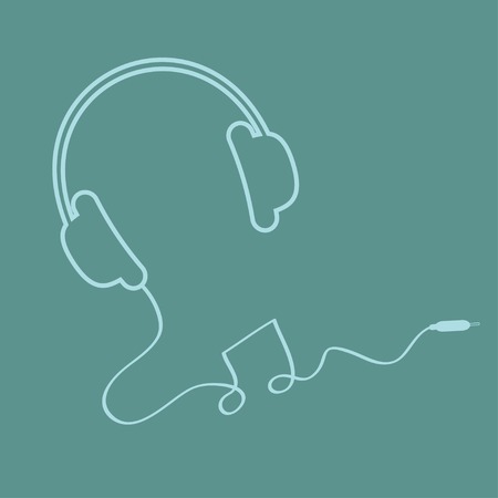Headphones with cord Music background card. Outline icon. Flat design Vector illustration.のイラスト素材