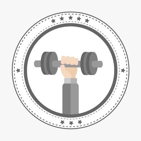Hand holding dumbell Round Icon with stars Sport Fitness healthy lifestyle concept Flat design Vector illustrationのイラスト素材