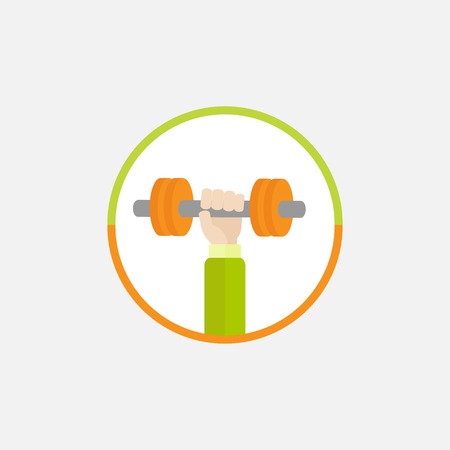 Hand holding dumbell Round Colored Icon Sport Fitness healthy lifestyle concept Flat design Vector illustrationのイラスト素材