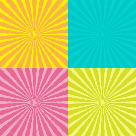 Sunburst set with wave ray of light. Template. Four abstract background. Vector illustrationのイラスト素材