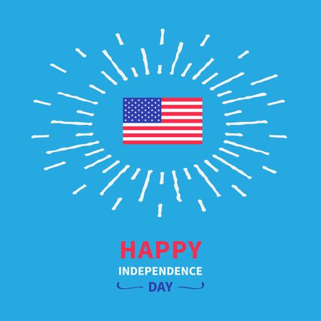 Flag shining effect Happy independence day United states of America. 4th of July. Blue background Card Flat design Vector illustrationのイラスト素材