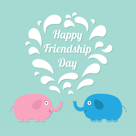 Happy Friendship Day Pink and blue elephants with heart fountain Flat design Vector illustrationのイラスト素材