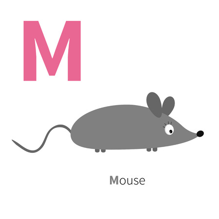 Letter M Mouse Zoo alphabet. English abc with animals Education cards for kids Isolated White background Flat design Vector illustrationのイラスト素材