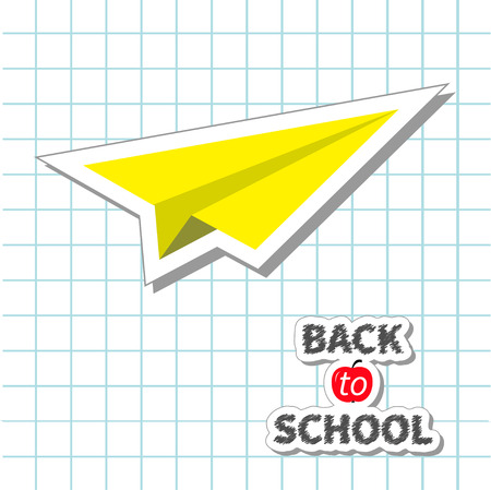 Origami yellow paper plane Two dash heart Paper sheet background Exercise book Back to school Flat design Vector illustrationのイラスト素材