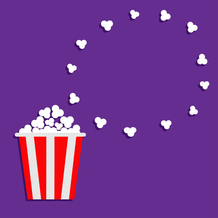 Popcorn round frame. Movie Cinema icon in flat dsign style. Violet background  illustrationのイラスト素材