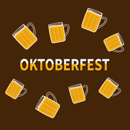 Oktoberfest Beer glass mug with foam cap froth bubble. Frame Flat design Vector illustrationのイラスト素材
