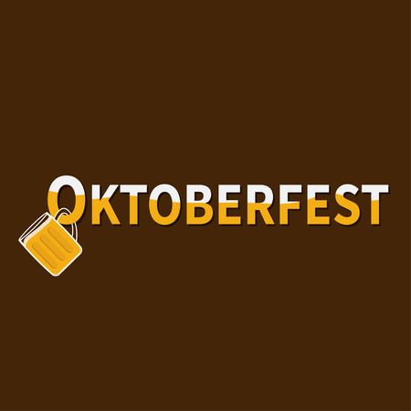 Oktoberfest Beer glass mug with foam cap froth bubble. Hanging on text Flat design Vector illustrationのイラスト素材