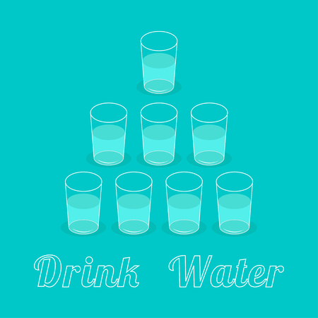 Drink eight glasses of water. Pyramid set. Healthy lifestyle concept. Infographic. Flat design. Vector illustration.のイラスト素材