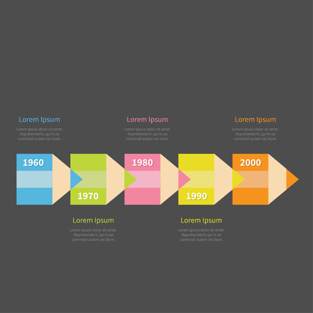 Colorful pencil arrow 5 step Timeline Infographic and text. Template. Dark background Flat design. Vector illustrationのイラスト素材