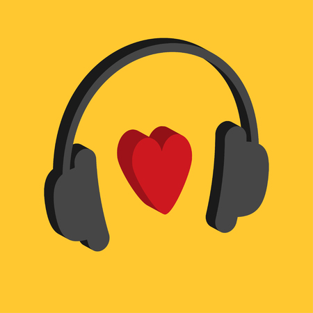 Black headphones icon. 3D heat sign. Isometric effect. Dash line frame. Blue background. Vector illustration.のイラスト素材