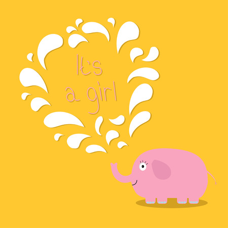 Its a girl. Baby shower card with elephant and fountain. Flat design Vector illustration.のイラスト素材