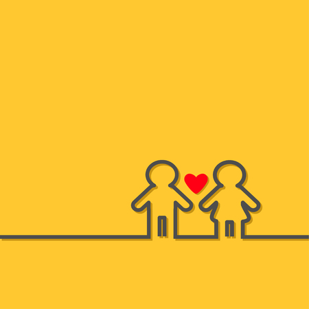 Man and Woman black contour line icon Restroom symbol Isolated Yellow background Red heart Flat design Vector illustrationのイラスト素材