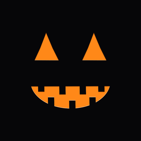 Cute funny pumpkin Light in the night. Halloween card for kids. Flat design. Orange background. Vector illustrationのイラスト素材