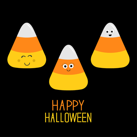 Candy corn set with funny faces. Happy Halloween card. Flat design. Vector illustrationのイラスト素材