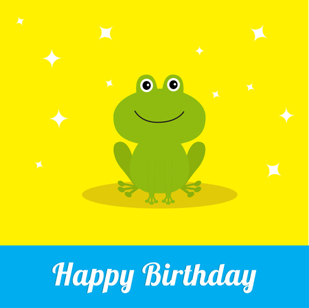 Happy Birthday card with cute frog. Baby background Flat design Sparklesのイラスト素材