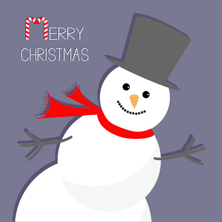 Cartoon Snowman in the corner. Violet background. Merry Christmas card Flat design Vector illustrationのイラスト素材