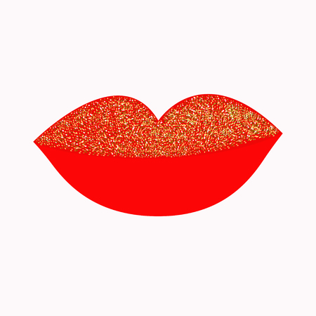 Big full thick red lips with gold glitter on white background. Isolated Flat design Vector illustrationのイラスト素材