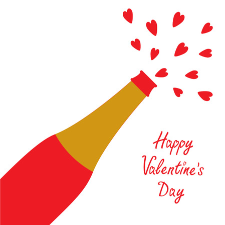 Happy Valentines Day. Love card. Champagne bottle heart explosion Flat design. White background. Isolated. Vector illustrationのイラスト素材