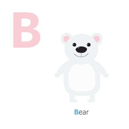 Letter B Bear white polar Zoo alphabet. English abc letters with animals Education cards for kids Isolated White background Flat design Vector illustrationのイラスト素材