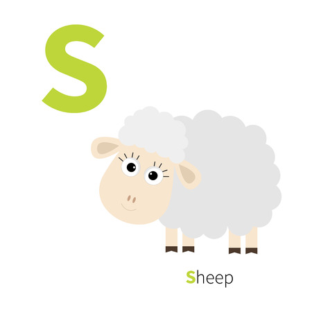 Letter S Ship Zoo alphabet. English abc with animals Education cards for kids Isolated White background Flat design Vector illustrationのイラスト素材