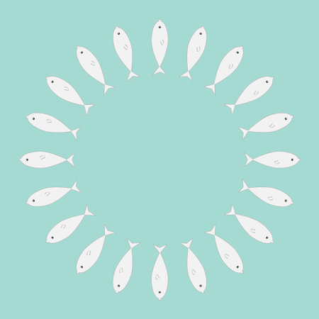 Fish round frame Flat design Blue background Vector illustrationのイラスト素材