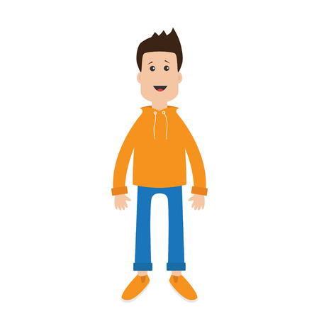 Funny cartoon guy Cute boy character.  Casual dress style Surprise emotion. Isolated White background. Flat design Vector illustrationのイラスト素材