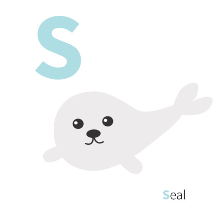 Letter S Seal Zoo alphabet. English abc with animals Education cards for kids Isolated White background Flat design Vector illustrationのイラスト素材