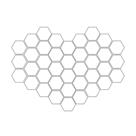 Honeycomb set in shape of heart. Beehive element. Honey icon. Isolated. White background. Flat design. Flat design. Vector illustrationのイラスト素材