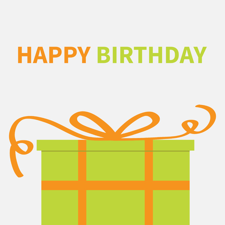 Gift box with orange ribbon and bow. Present giftbox. Happy Birthday greeting card. White background. Isolated. Flat design.  illustrationのイラスト素材