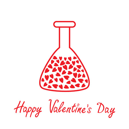 Love laboratory glass with hearts inside. Thin line icon. Happy Valentines Day card. Flat design. White background. Isolated. Vector illustration.のイラスト素材