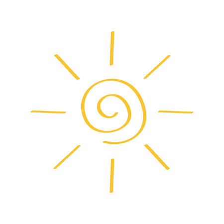 Yellow spiral sun shining sign symbol. Swirl shape. Thin line icon. Hello summer. Flat design. Isolated. White background. Vector illustrationのイラスト素材
