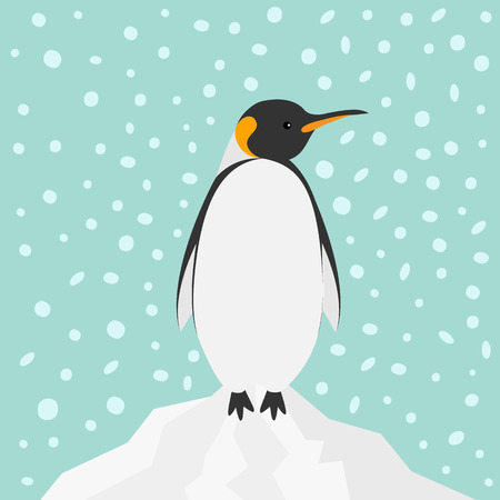 King Penguin Emperor Aptenodytes Patagonicus on iceberg Snow in the sky Flat design Winter antarctica background Vector illustrationのイラスト素材